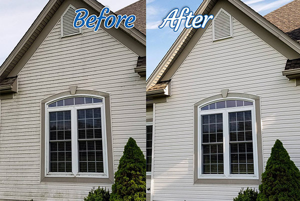 Before and after photo of soft washing Sarasota home clean